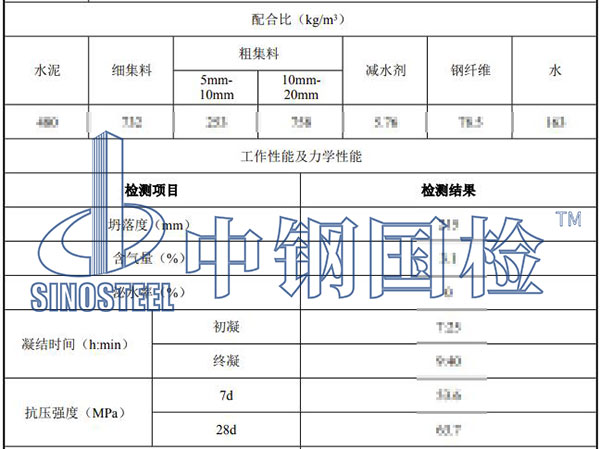 钢纤维混凝土检测项目结果
