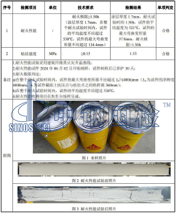 防火涂料耐火极限检测结果