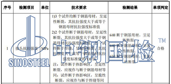 钢筋焊接工艺检测结果